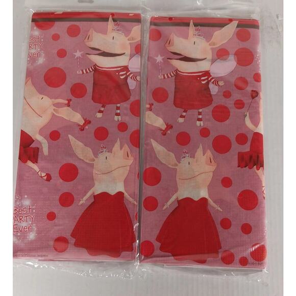 Lot of 2 Olivia Paper Table Cover 54"x 96" Birthday Party Pig Red and Pink 2011 - Picture 2 of 6